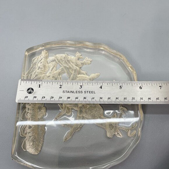 Vintage Deer Fawn Etched Sculpture Block Clear Lucite Acrylic Plastic Collection - Picture 9 of 13